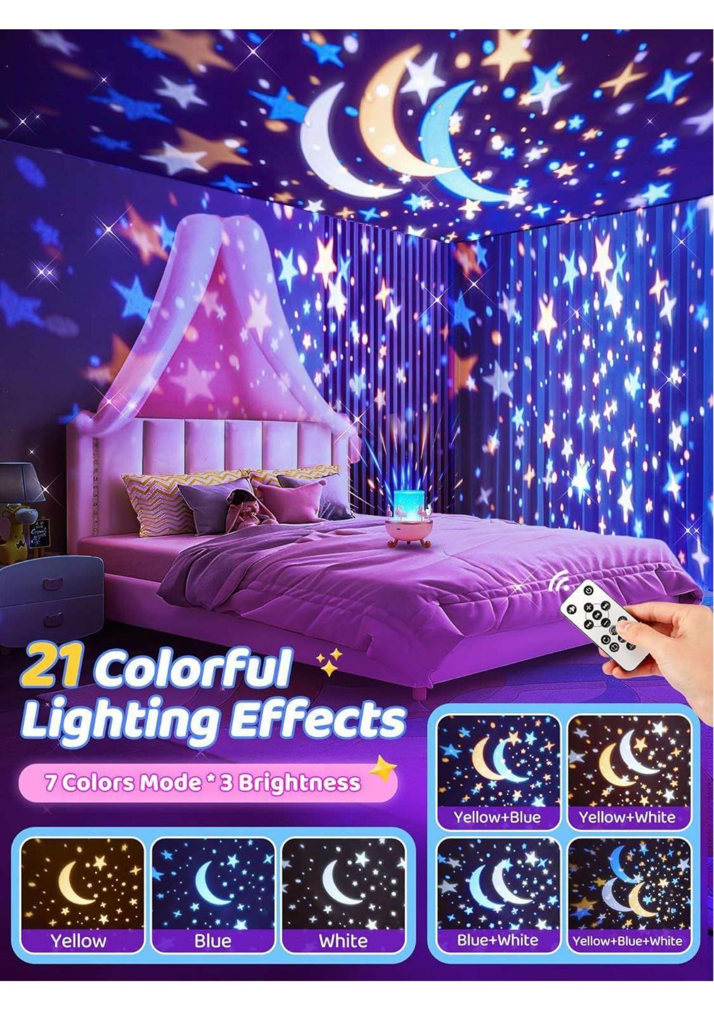 Rotating Rabits kids room Projector with remote and bluetooth speaker