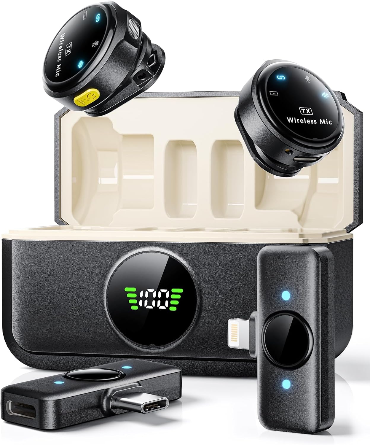 2 Pack Wireless Lavalier Microphone for iPhone – Hi-Fi Audio | 700ft Range | 30H Battery | Plug & Play