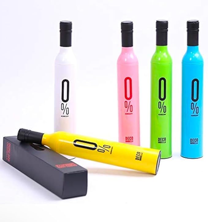 Wine Bottle Style Folding Travel Umbrella – Automatic, Durable, UV & Rain Protection with Premium Grip – Fun Gift for Men & Women (Random Color)