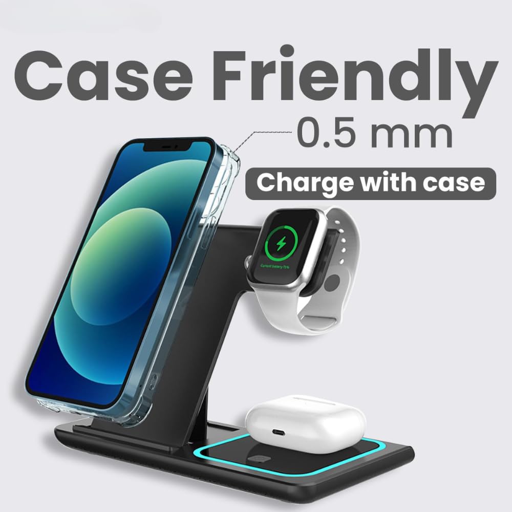 3-in-1 Wireless Charger 15W – Fast Charging Stand for iPhone, apple watch, airpods