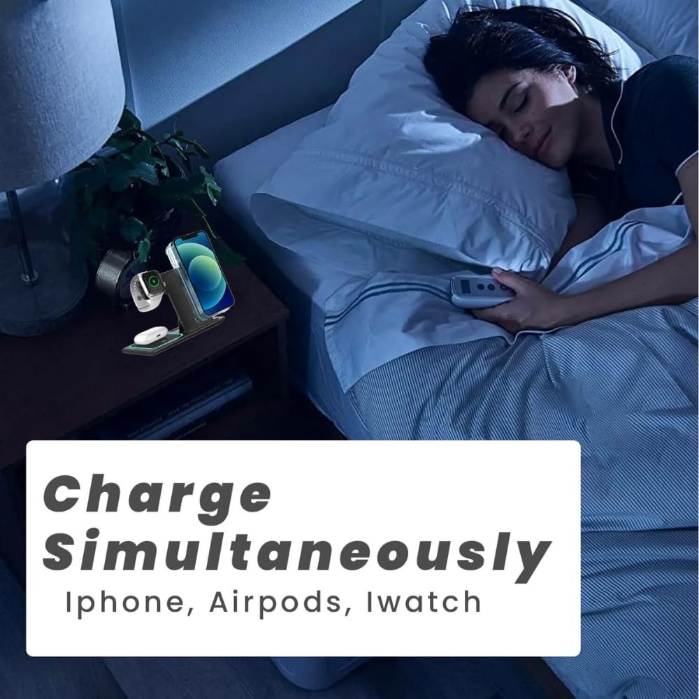 3-in-1 Wireless Charger 15W – Fast Charging Stand for iPhone, apple watch, airpods