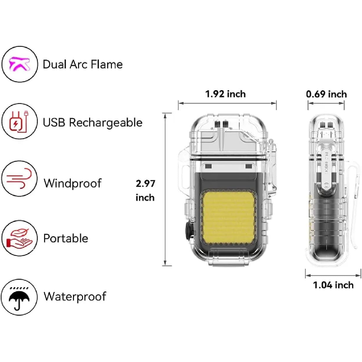 Waterproof Portable Mini LED Flashlight Lighter | USB Rechargeable Keychain Light | Outdoor Camping Emergency | Double Arc Plasma Cigarette Lighter | | Windproof & Flameless