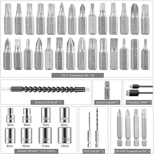 47 in 1 Electric Screwdriver| usb rechargeable mini Screwdriver| Cordless Drill Screwdriver Bits Set |Electric Portable Drill Driver Machine